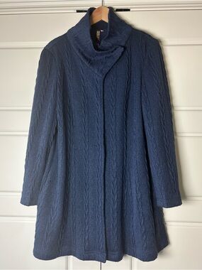 209 WST Navy Cable Knit Lined Cardigan Jacket-Large